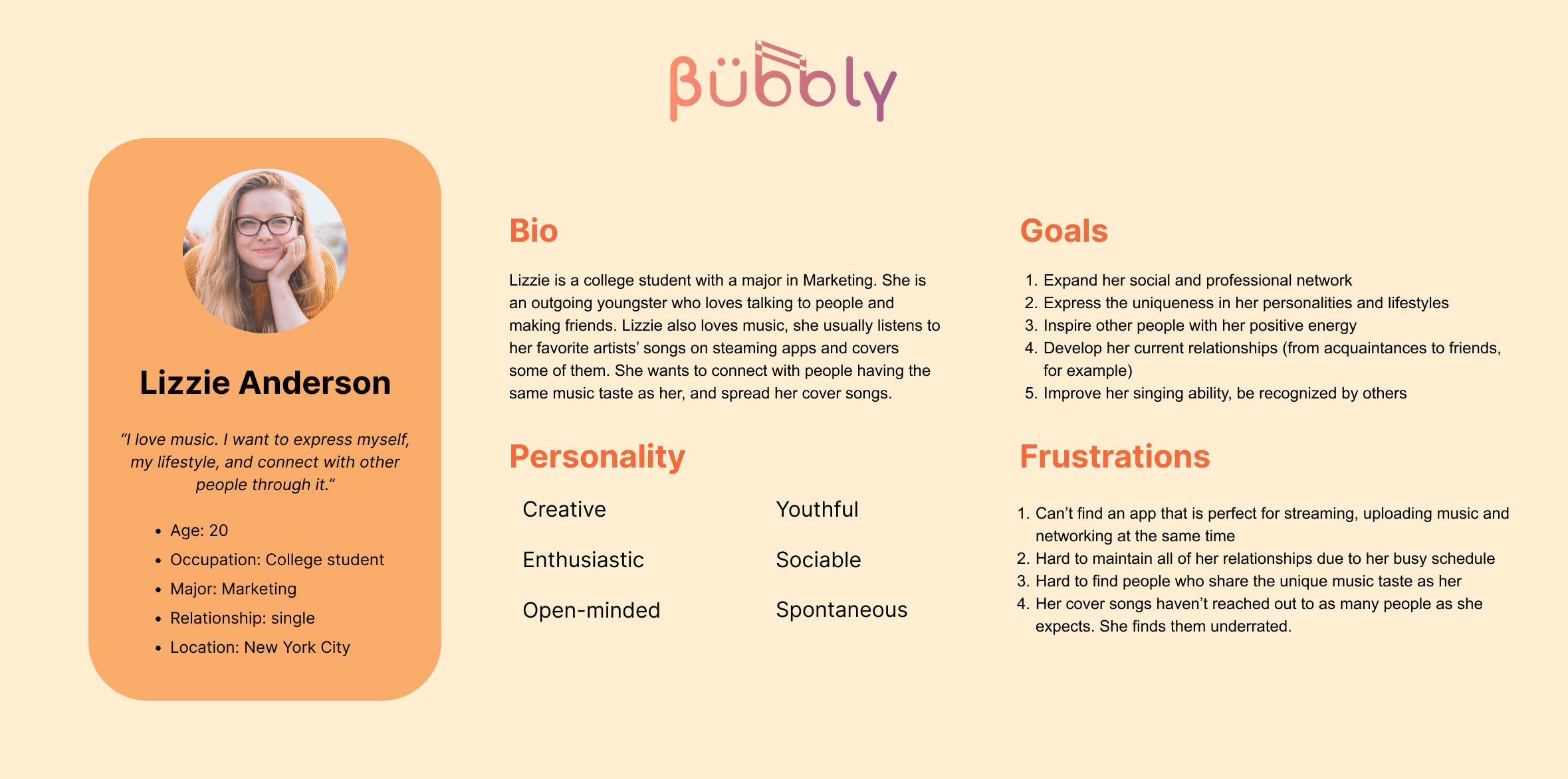 User Persona for Bubbly (the new app)