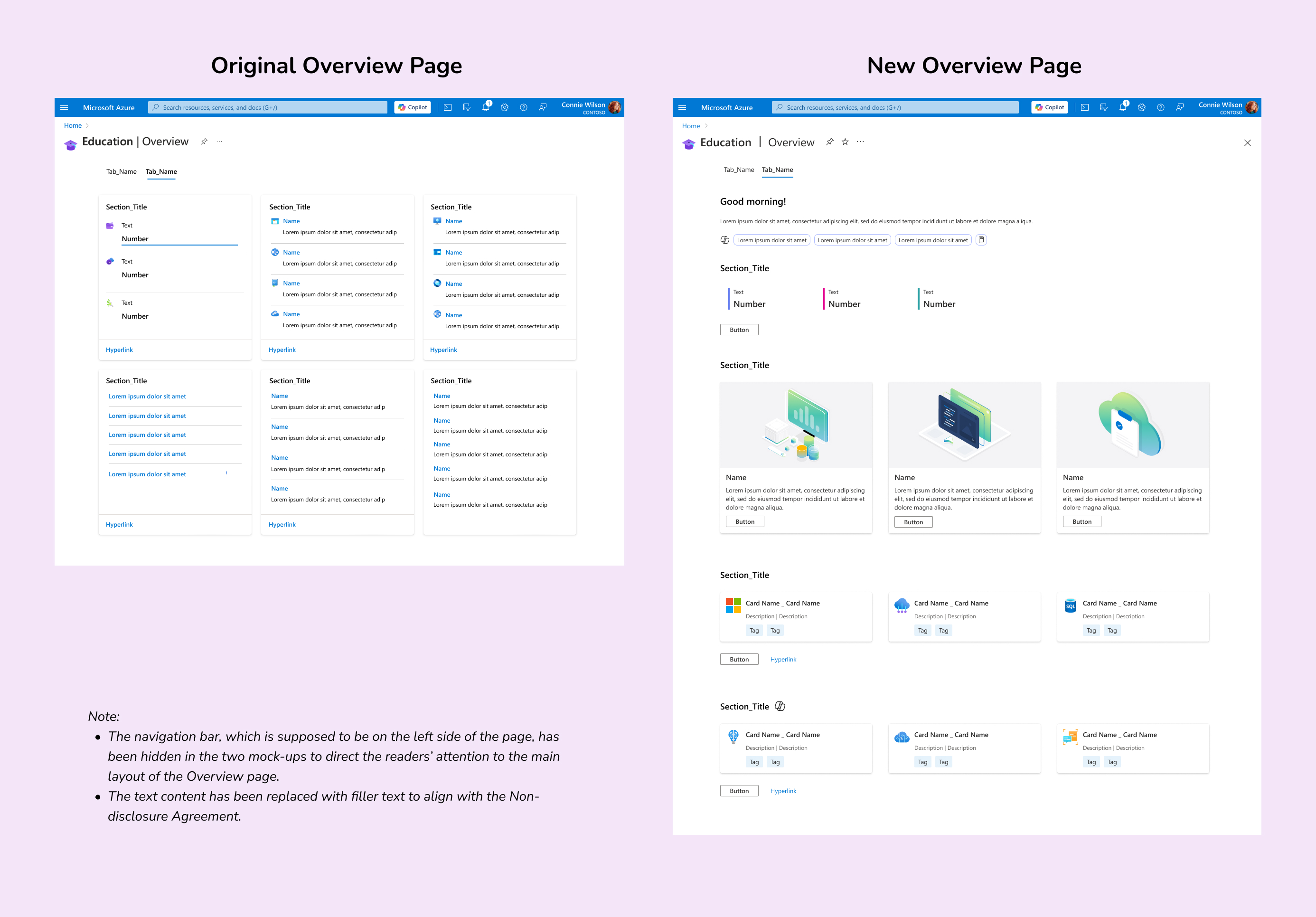 Original design vs. New design of the Overview page