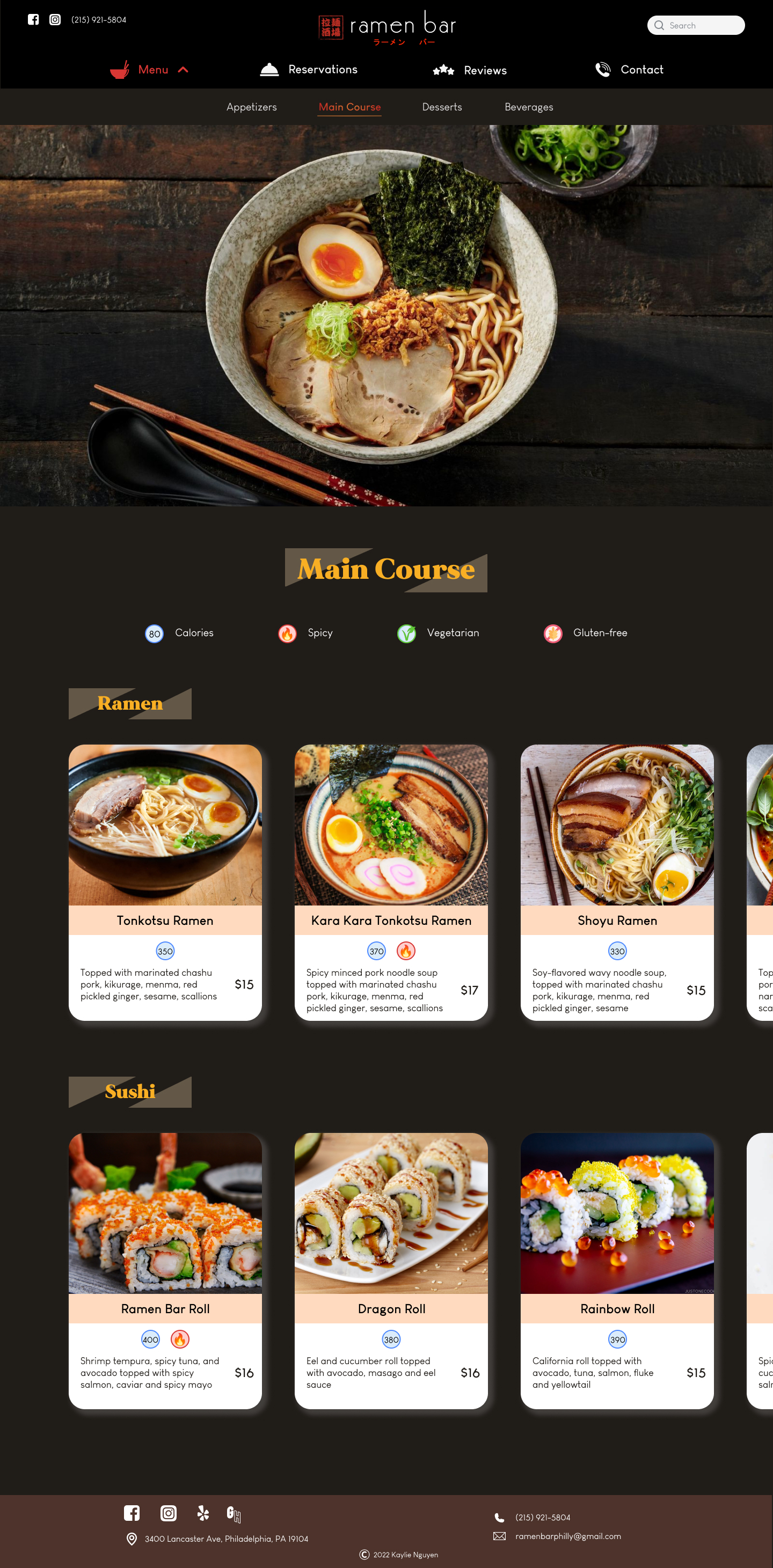 Finalized ideas for Reservations function and Menu page