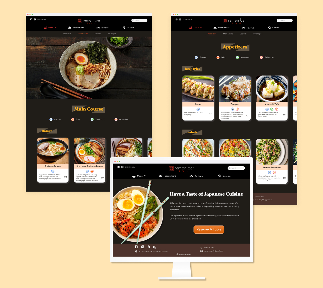 Final UI Design of Ramen Bar website